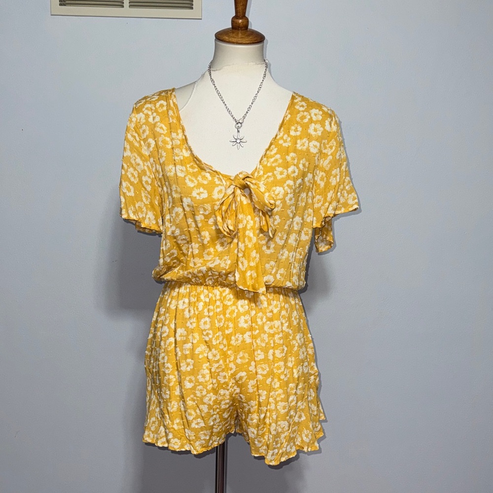 Mustard Yellow Floral Tie-Front Romper
